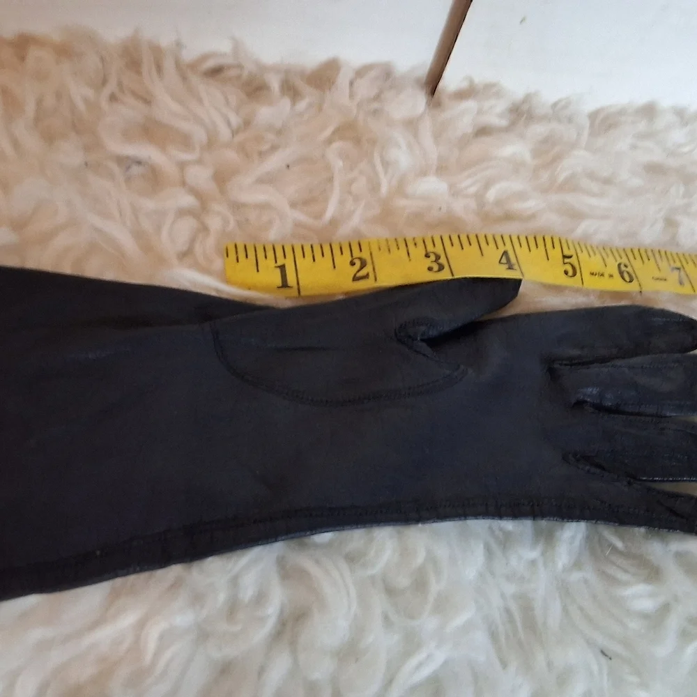 Vintage Midcle Length Fine Quality Black Leather Gloves7